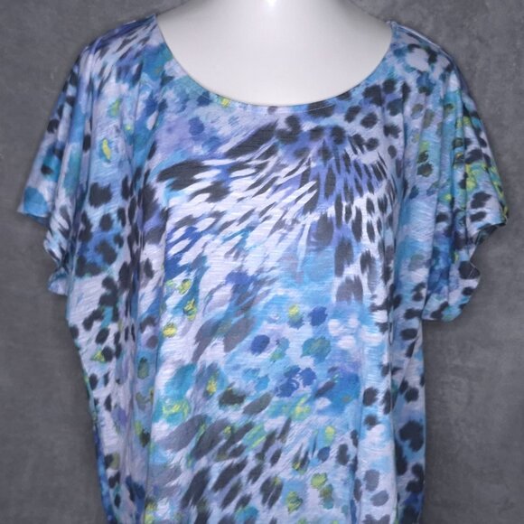 Apt. 9 Womens Top 2X Blue Abstract Print Short Sleeve Blouse Casual Pullover - Picture 1 of 5